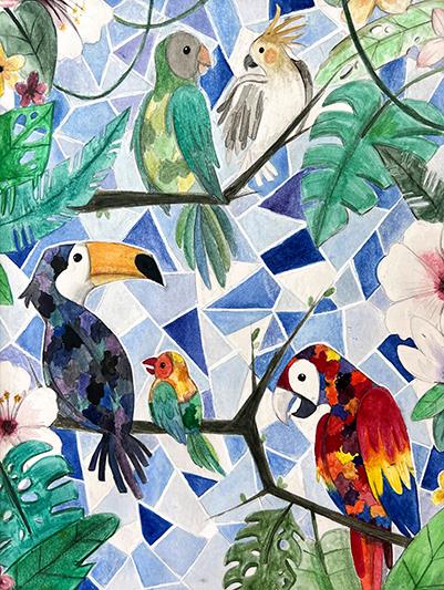 Cypress Lakes High School junior Asha Bell’s artwork, Birds of a Feather.